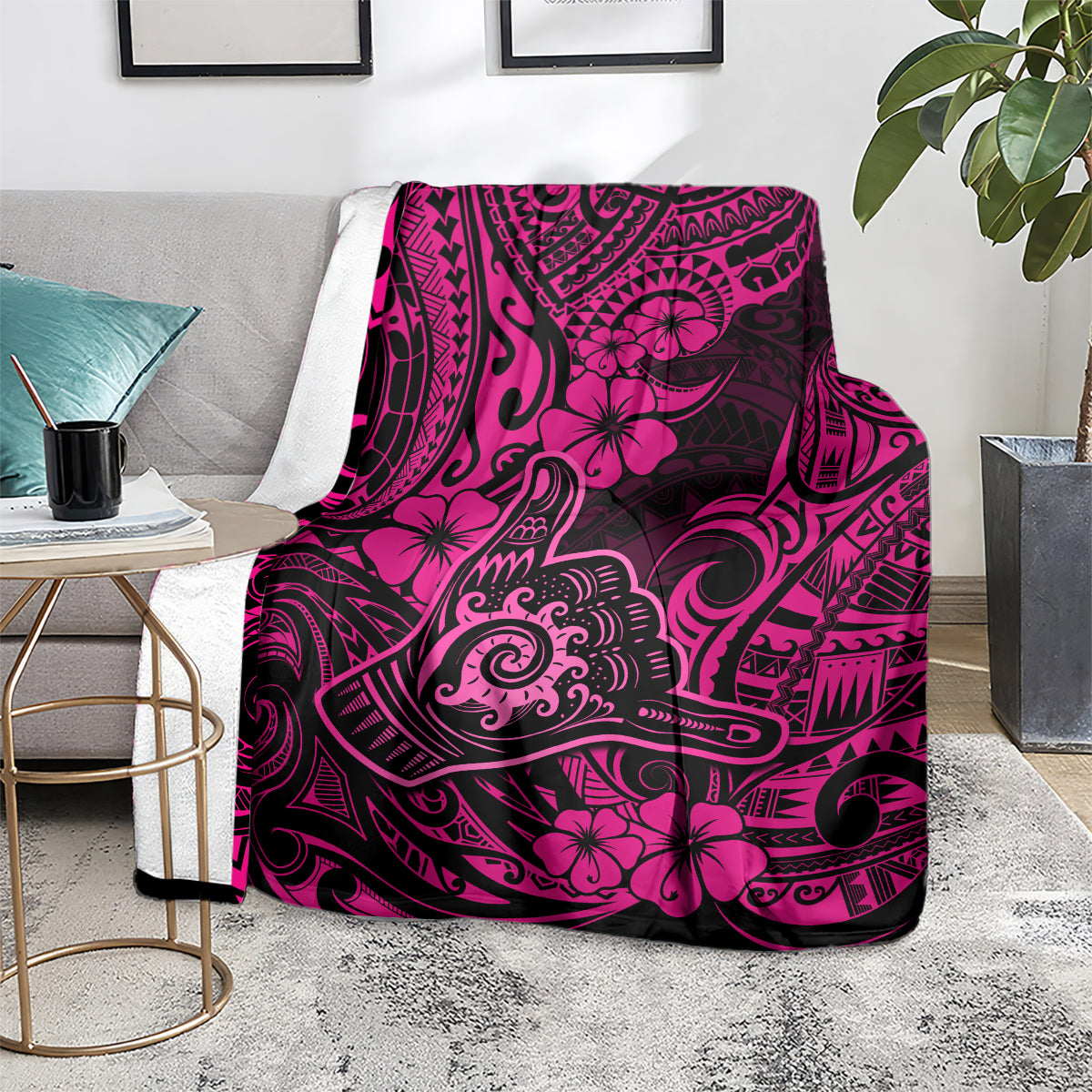 Hawaii Shaka Sign Blanket With Polynesian Hibiscus Pink Unique LT01 - Polynesian Pride