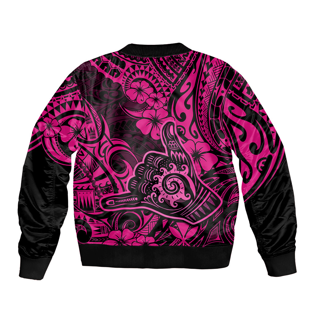 Hawaii Shaka Sign Bomber Jacket With Polynesian Hibiscus Pink Unique LT01 - Polynesian Pride