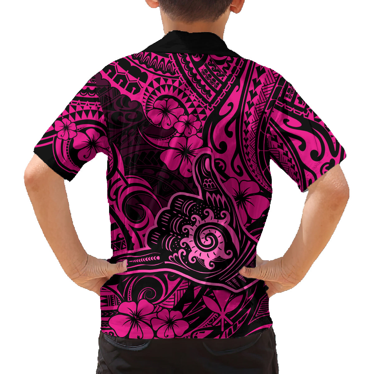 Hawaii Shaka Sign Family Matching Long Sleeve Bodycon Dress and Hawaiian Shirt With Polynesian Hibiscus Pink Unique LT01 - Polynesian Pride