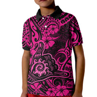 Hawaii Shaka Sign Kid Polo Shirt With Polynesian Hibiscus Pink Unique LT01 Kid Pink - Polynesian Pride