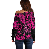 Hawaii Shaka Sign Off Shoulder Sweater With Polynesian Hibiscus Pink Unique LT01 - Polynesian Pride