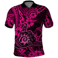 Hawaii Shaka Sign Polo Shirt With Polynesian Hibiscus Pink Unique LT01 Pink - Polynesian Pride