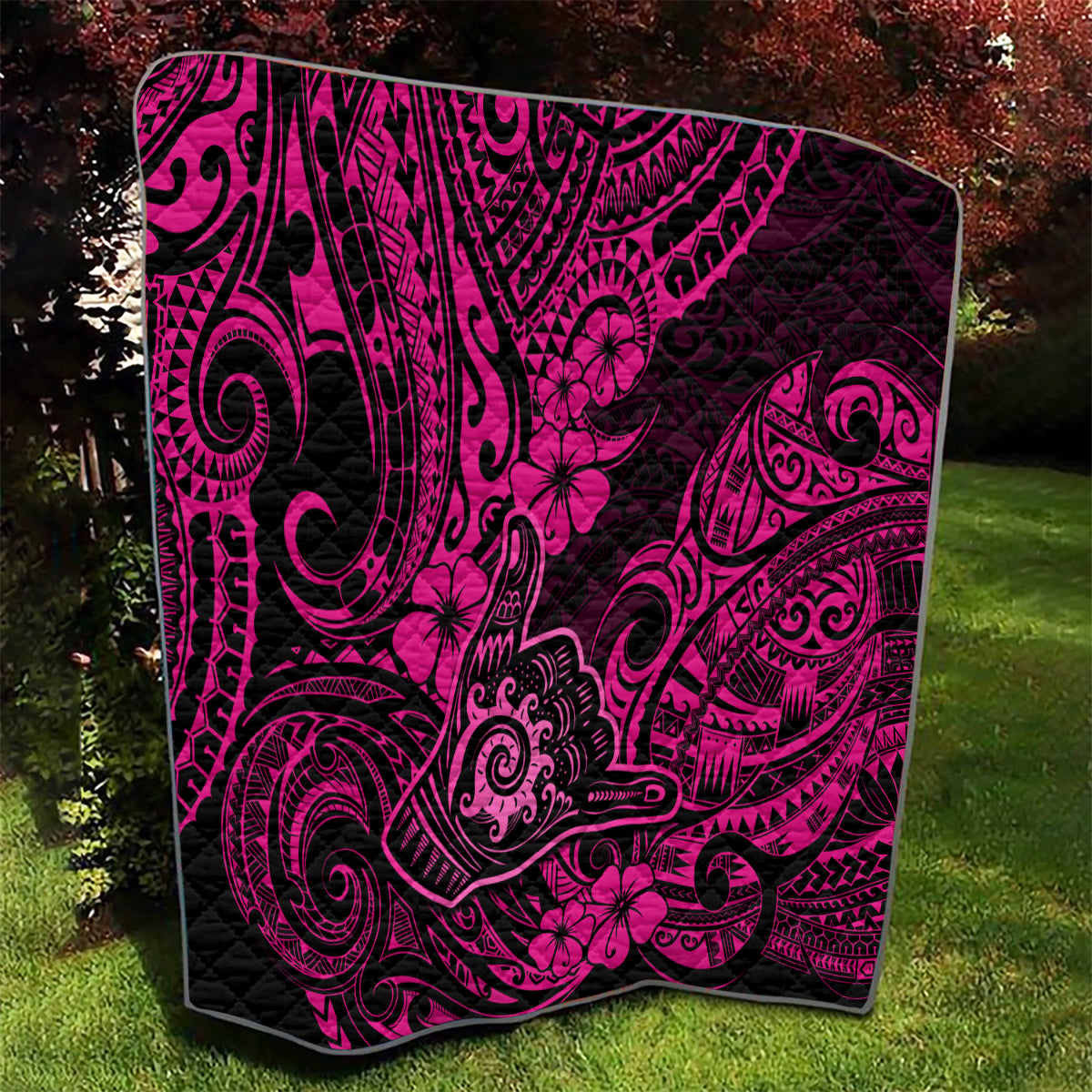 Hawaii Shaka Sign Quilt With Polynesian Hibiscus Pink Unique LT01 - Polynesian Pride