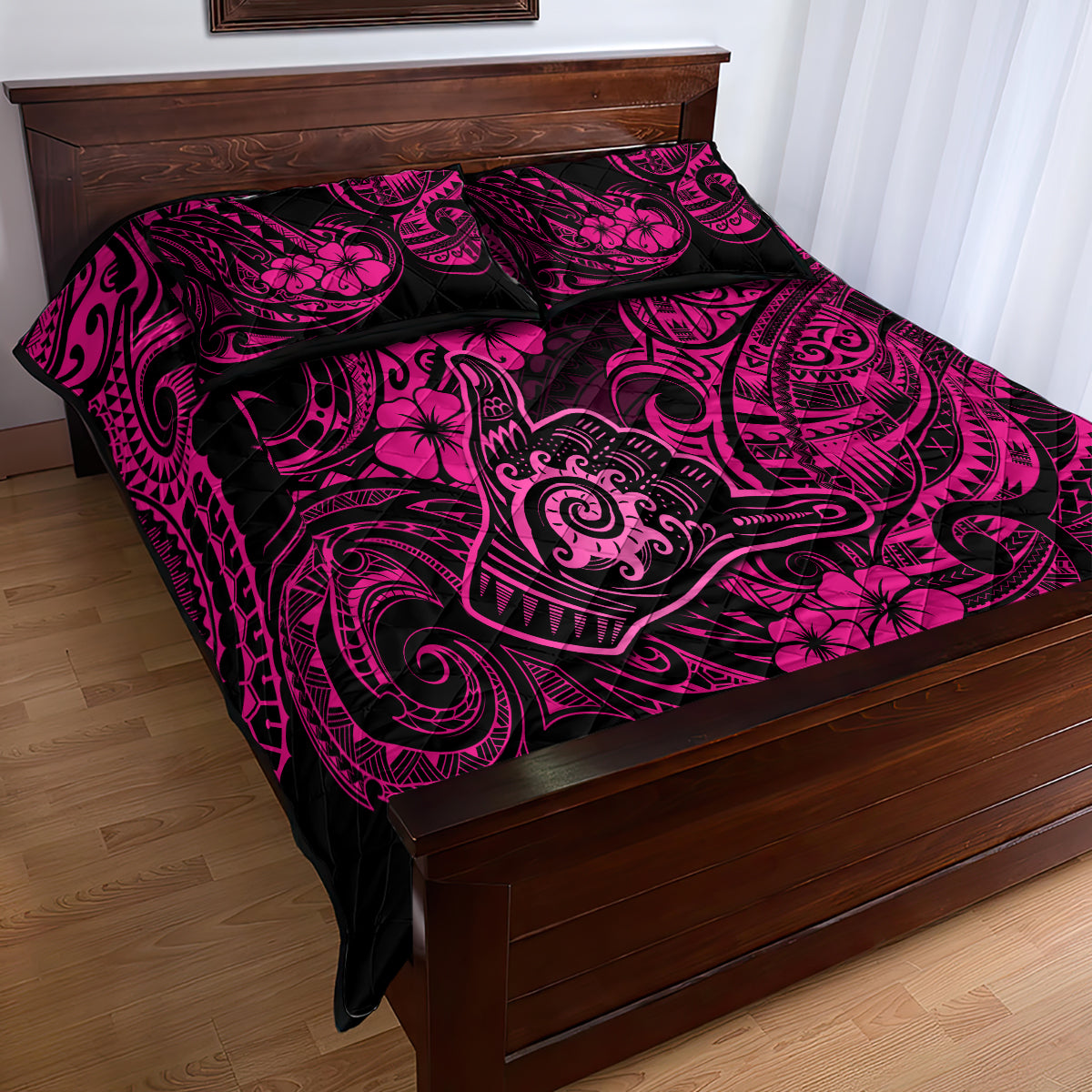 Hawaii Shaka Sign Quilt Bed Set With Polynesian Hibiscus Pink Unique LT01 - Polynesian Pride