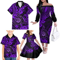 Hawaii Shaka Sign Family Matching Off Shoulder Long Sleeve Dress and Hawaiian Shirt Polynesian Pattern Purple Version LT01 - Polynesian Pride