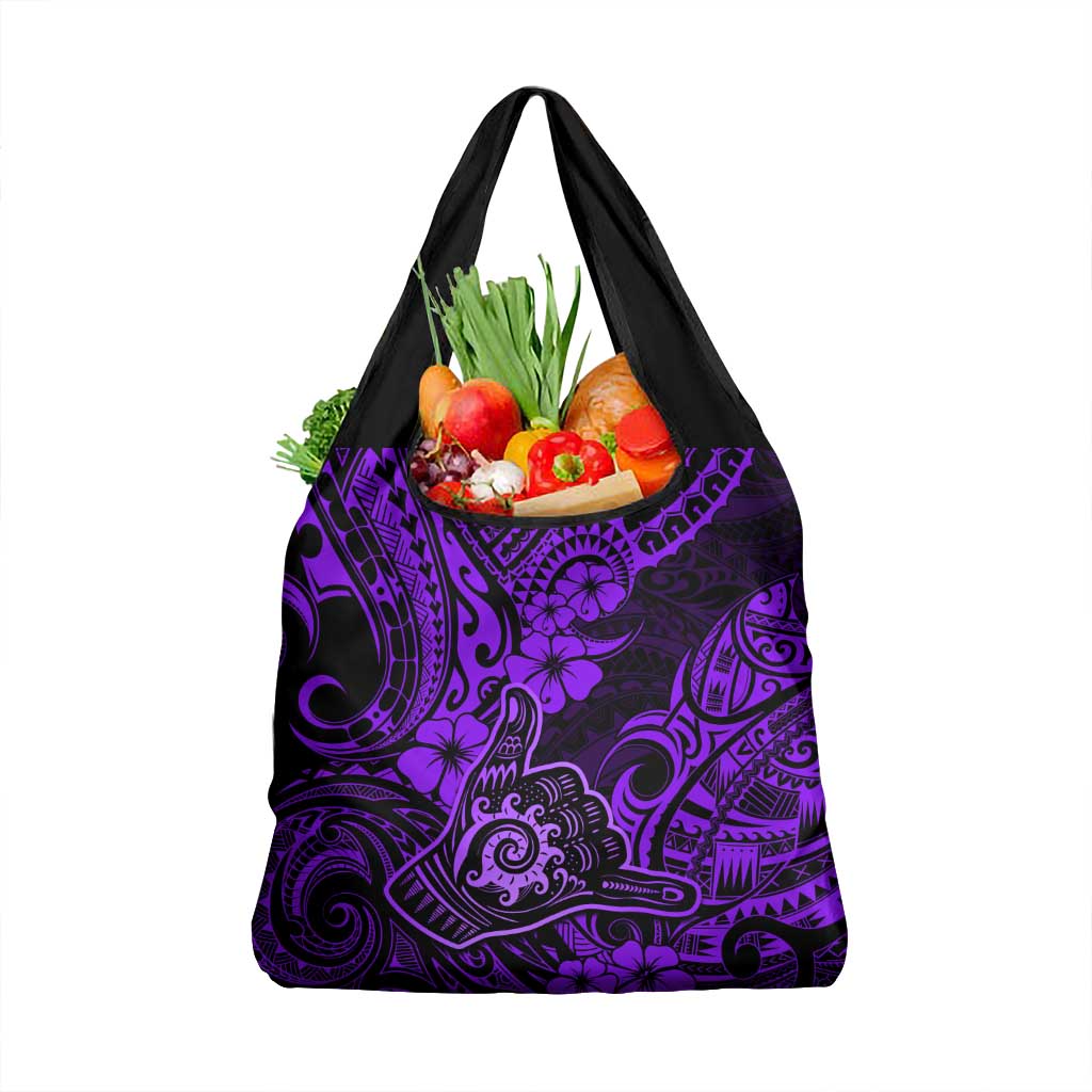 Hawaii Shaka Sign Grocery Bag Polynesian Pattern Purple Version