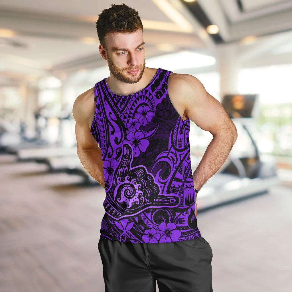 Hawaii Shaka Sign Men Tank Top Polynesian Pattern Purple Version LT01 - Polynesian Pride