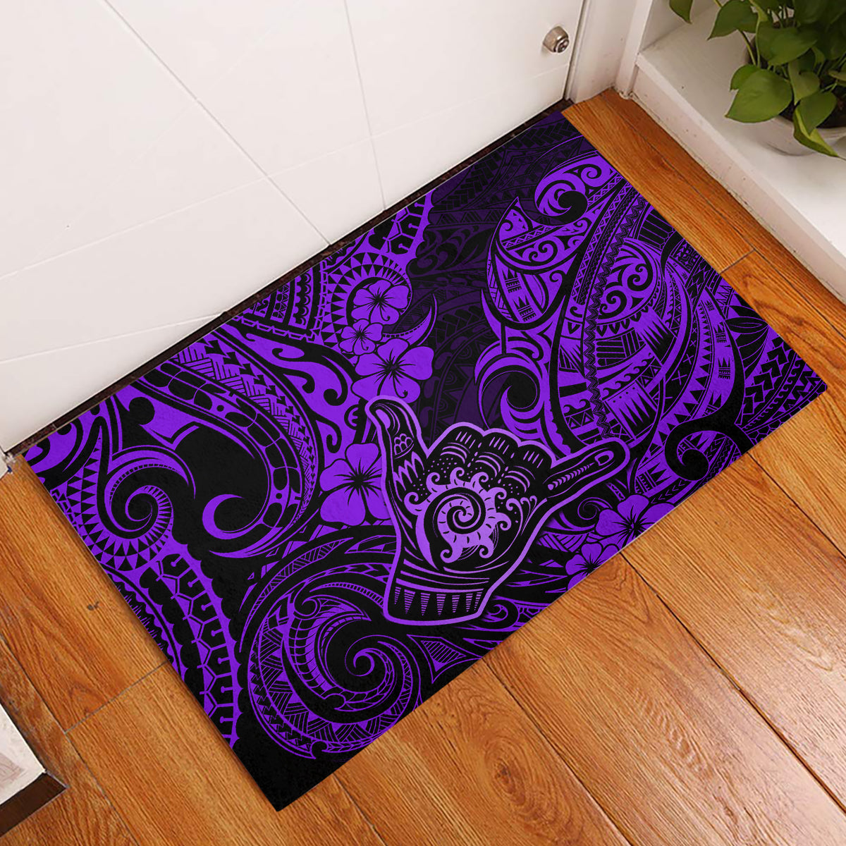Hawaii Shaka Sign Rubber Doormat Polynesian Pattern Purple Version LT01 Purple - Polynesian Pride