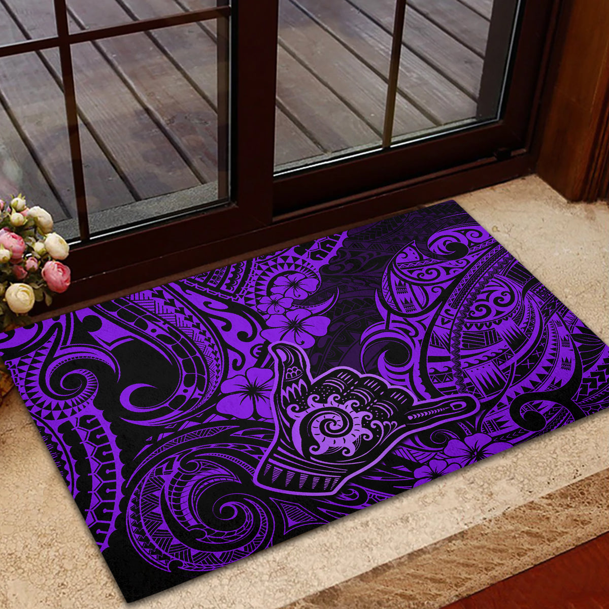Hawaii Shaka Sign Rubber Doormat Polynesian Pattern Purple Version LT01 - Polynesian Pride