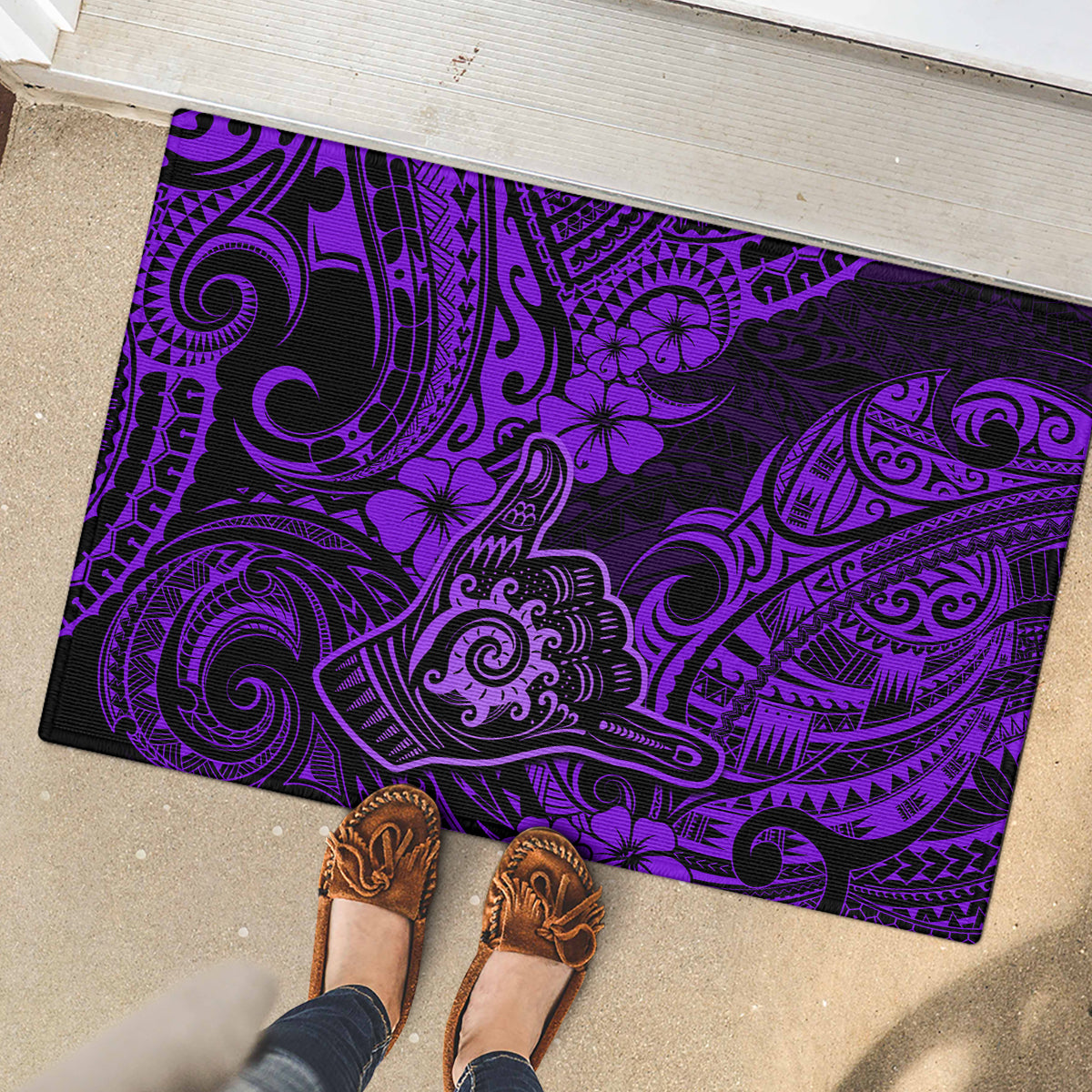Hawaii Shaka Sign Rubber Doormat Polynesian Pattern Purple Version LT01 - Polynesian Pride