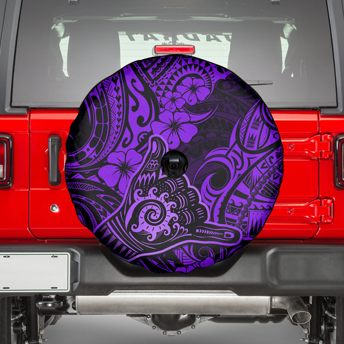 Hawaii Shaka Sign Spare Tire Cover Polynesian Pattern Purple Version LT01 - Polynesian Pride