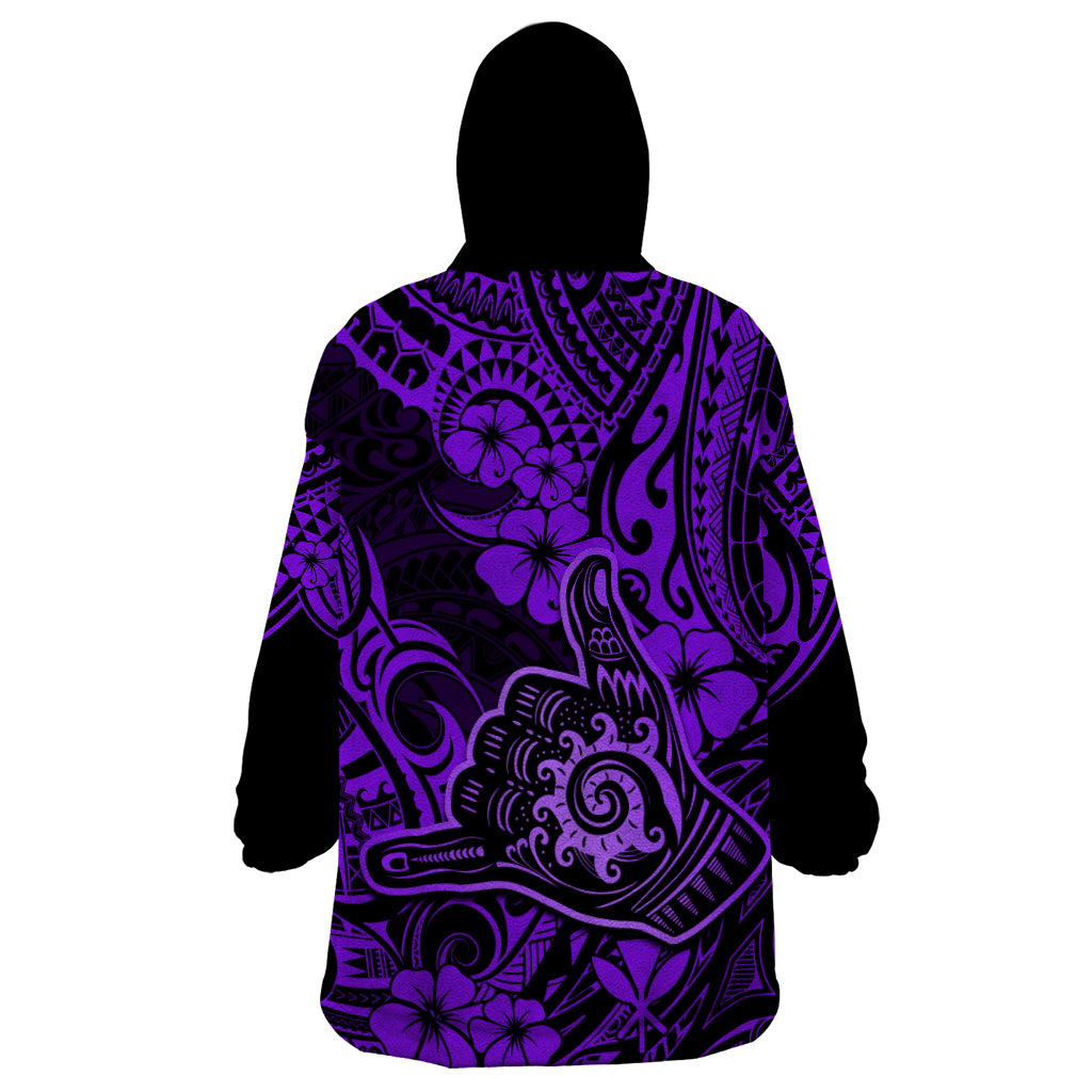 Hawaii Shaka Sign Wearable Blanket Hoodie Polynesian Pattern Purple Version LT01 - Polynesian Pride