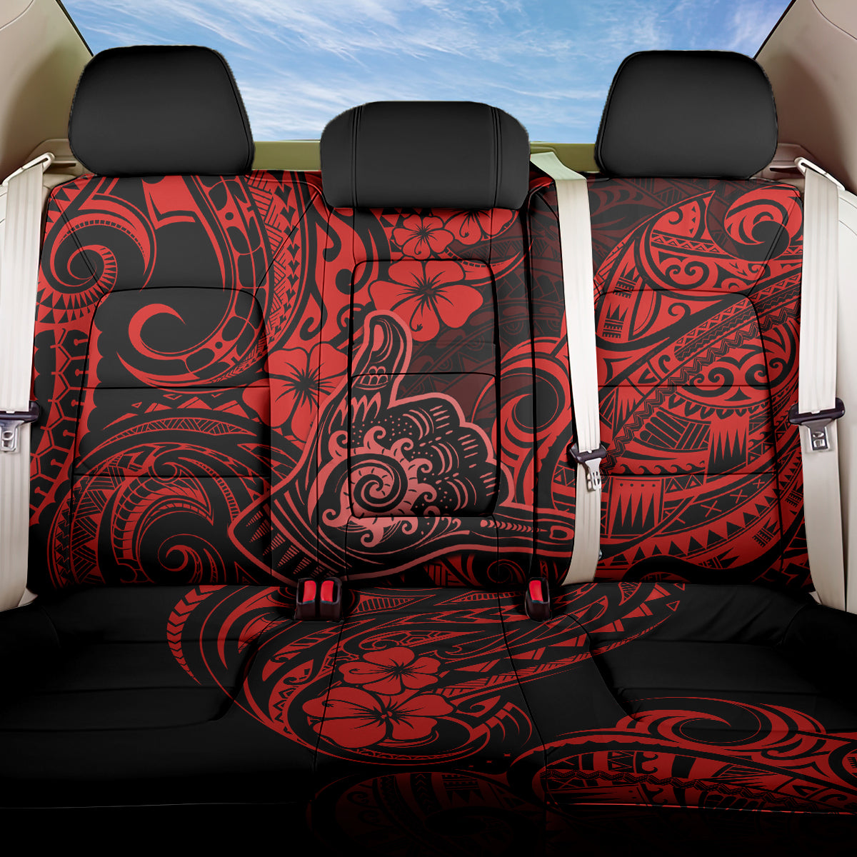 Hawaii Shaka Sign Back Car Seat Cover Polynesian Pattern Red Version