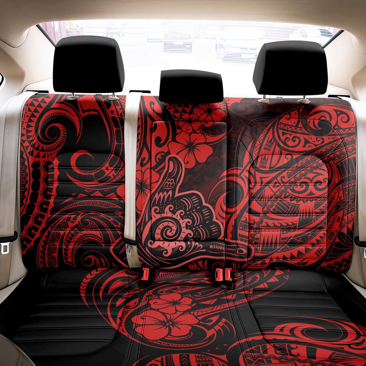 Hawaii Shaka Sign Back Car Seat Cover Polynesian Pattern Red Version