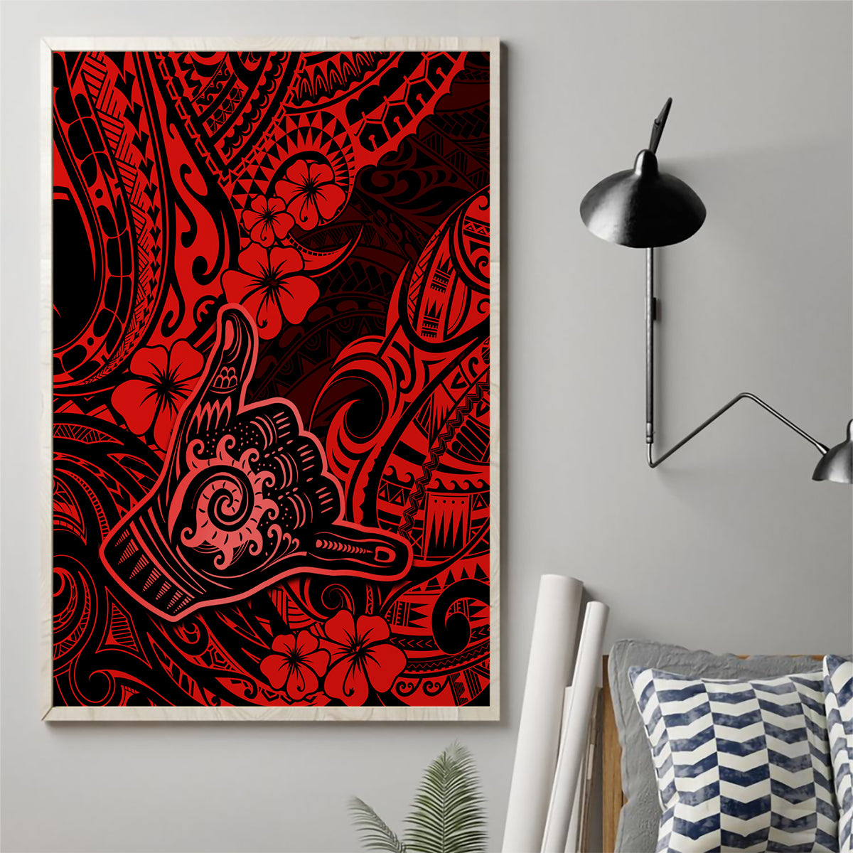 Hawaii Shaka Sign Canvas Wall Art Polynesian Pattern Red Version LT01 - Polynesian Pride