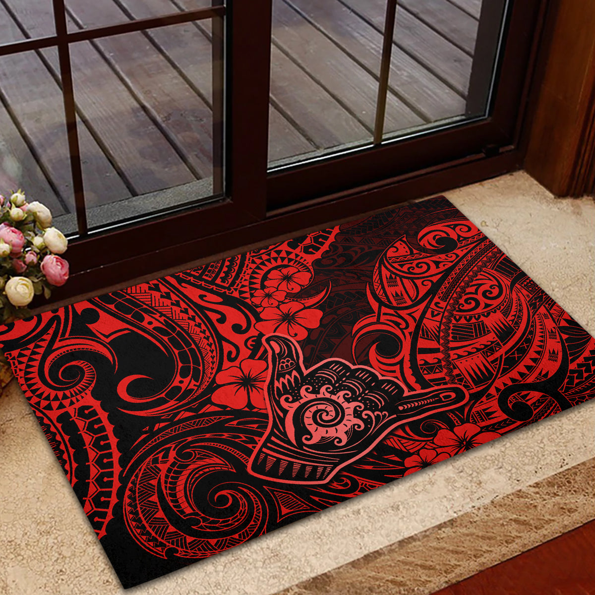 Hawaii Shaka Sign Rubber Doormat Polynesian Pattern Red Version LT01 - Polynesian Pride