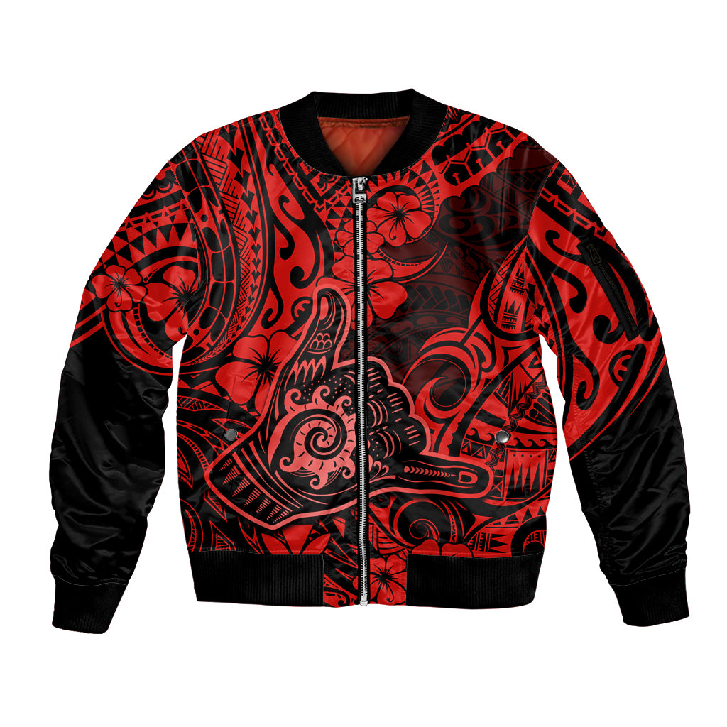 Hawaii Shaka Sign Sleeve Zip Bomber Jacket Polynesian Pattern Red Version LT01 Unisex Red - Polynesian Pride