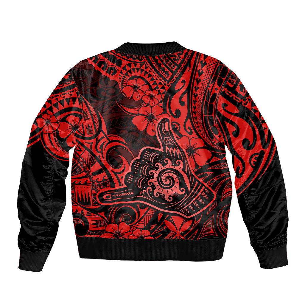 Hawaii Shaka Sign Sleeve Zip Bomber Jacket Polynesian Pattern Red Version LT01 - Polynesian Pride
