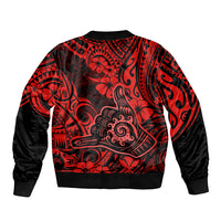 Hawaii Shaka Sign Sleeve Zip Bomber Jacket Polynesian Pattern Red Version LT01 - Polynesian Pride