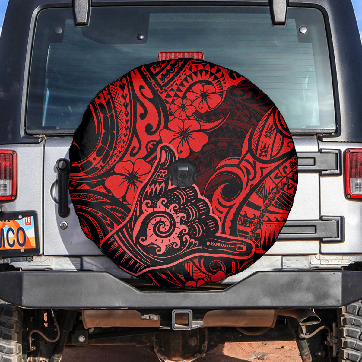 Hawaii Shaka Sign Spare Tire Cover Polynesian Pattern Red Version LT01 - Polynesian Pride