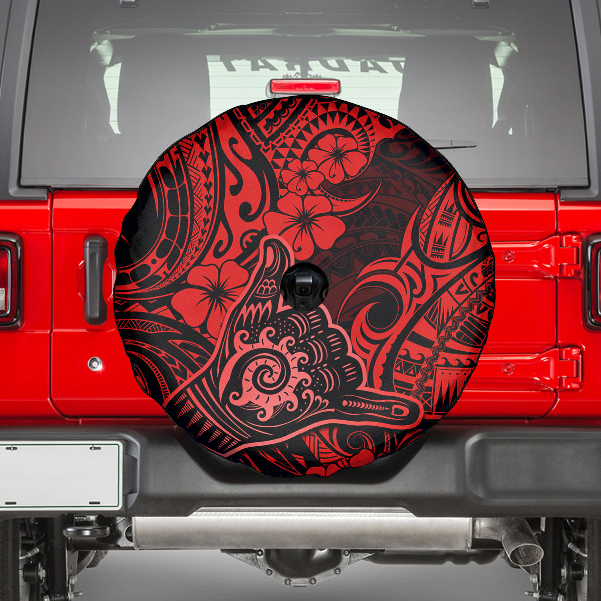 Hawaii Shaka Sign Spare Tire Cover Polynesian Pattern Red Version LT01 - Polynesian Pride
