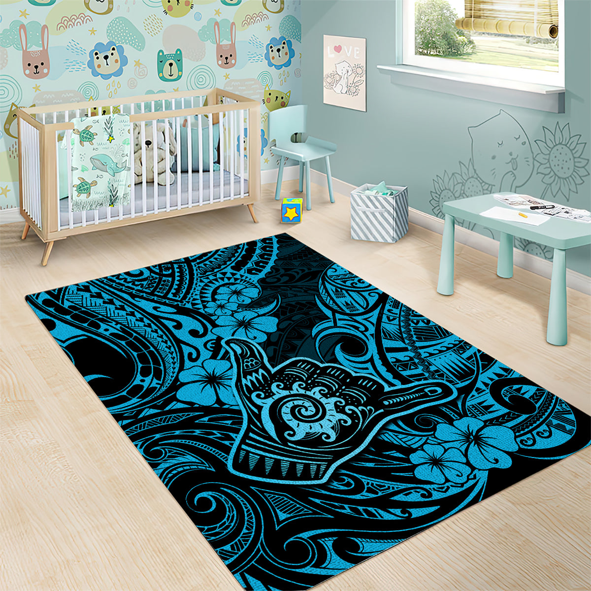 Hawaii Shaka Sign Area Rug Polynesian Pattern Sky Blue Version LT01 - Polynesian Pride
