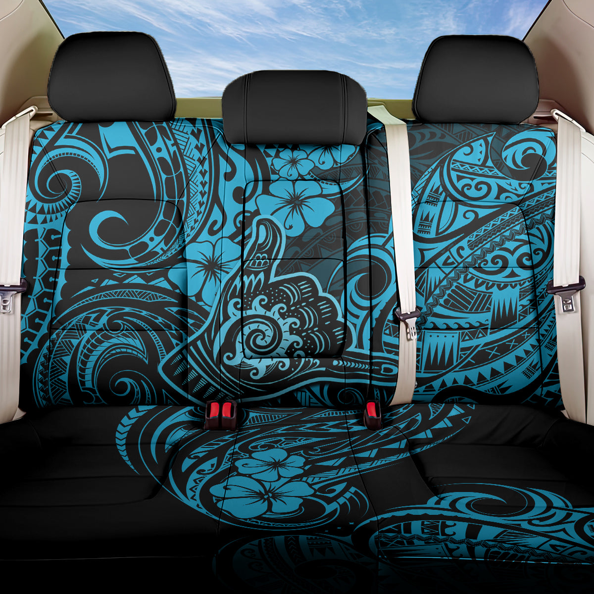 Hawaii Shaka Sign Back Car Seat Cover Polynesian Pattern Sky Blue Version