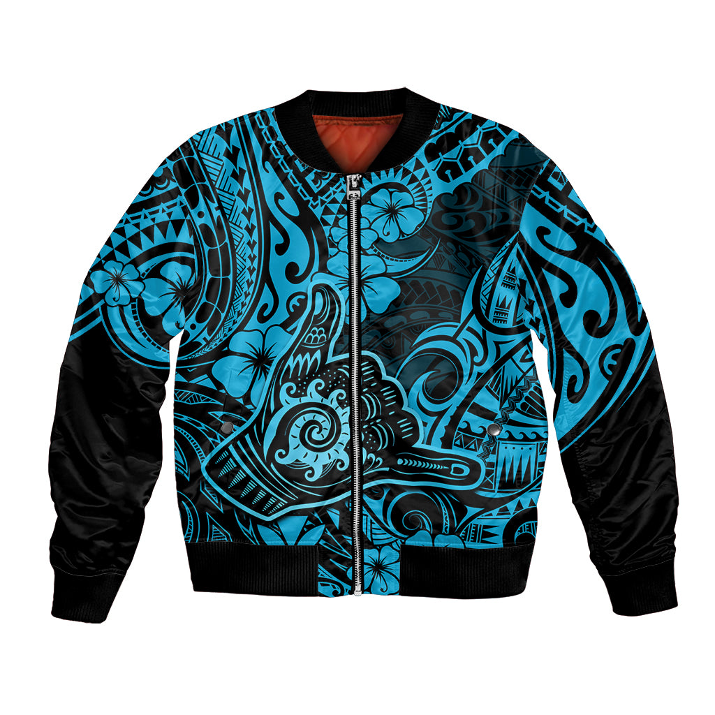 Hawaii Shaka Sign Bomber Jacket Polynesian Pattern Sky Blue Version LT01 Unisex Blue - Polynesian Pride
