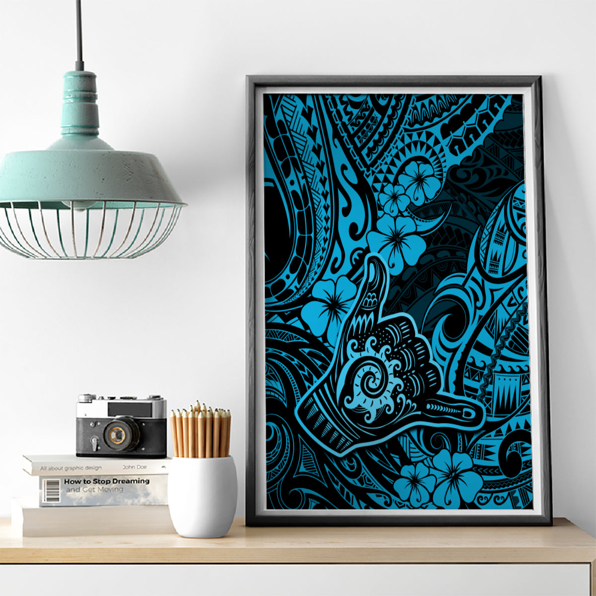 Hawaii Shaka Sign Canvas Wall Art Polynesian Pattern Sky Blue Version LT01 - Polynesian Pride