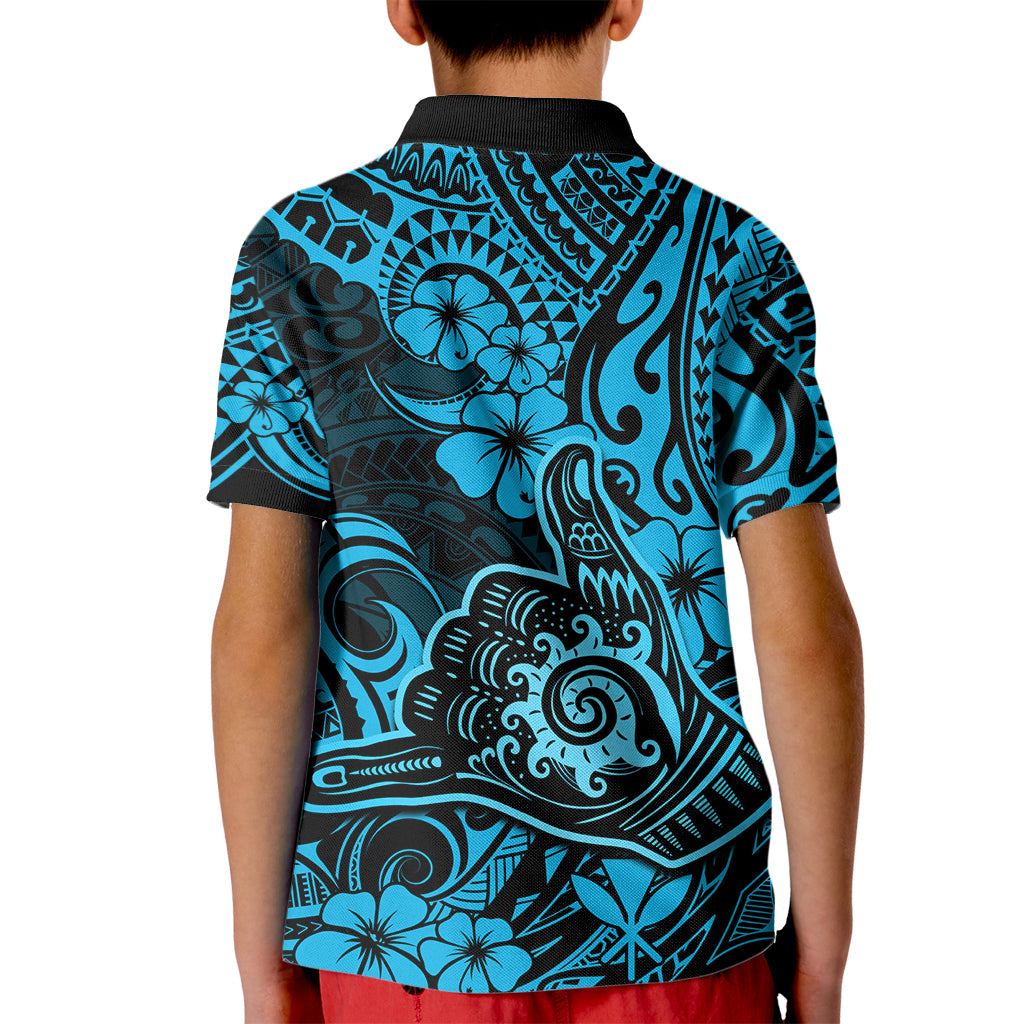Hawaii Shaka Sign Kid Polo Shirt Polynesian Pattern Sky Blue Version LT01 - Polynesian Pride