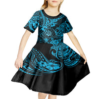 Hawaii Shaka Sign Kid Short Sleeve Dress Polynesian Pattern Sky Blue Version LT01 - Polynesian Pride