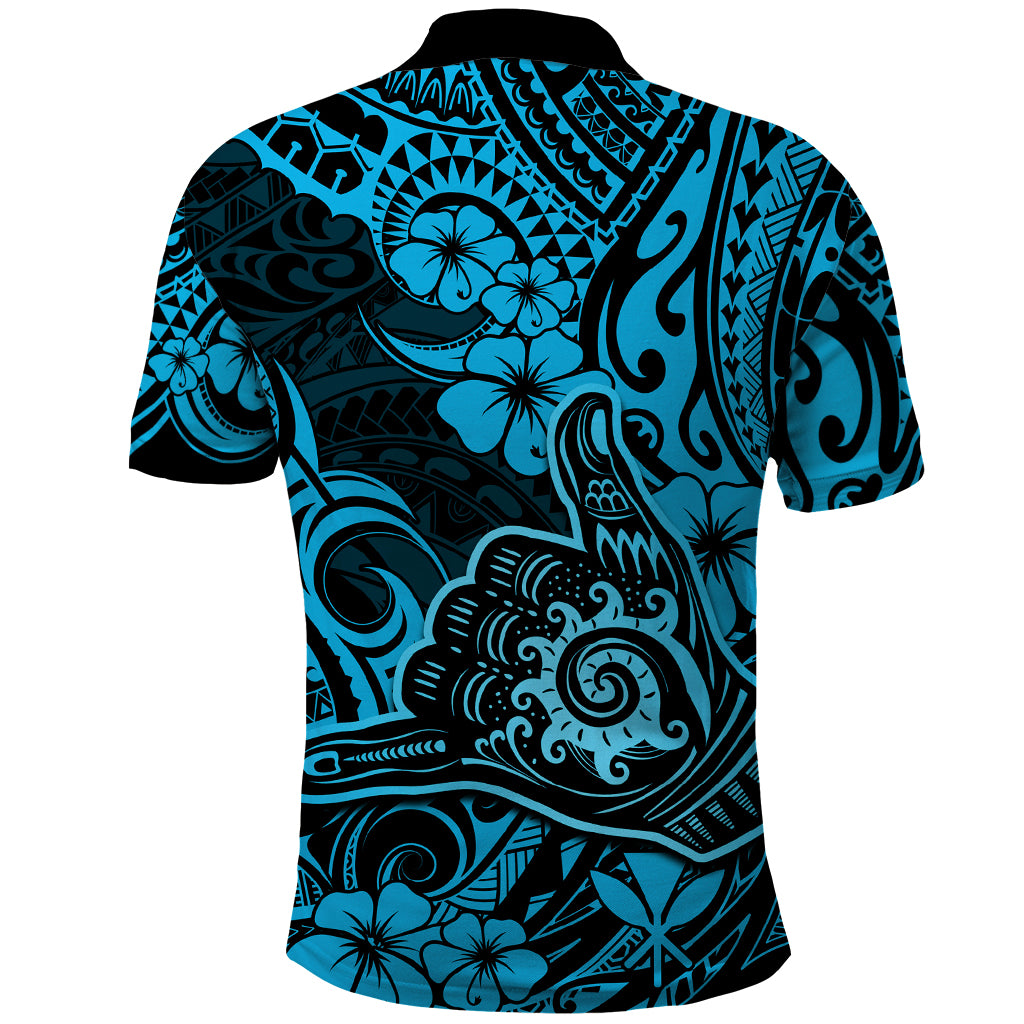 Hawaii Shaka Sign Polo Shirt Polynesian Pattern Sky Blue Version LT01 - Polynesian Pride