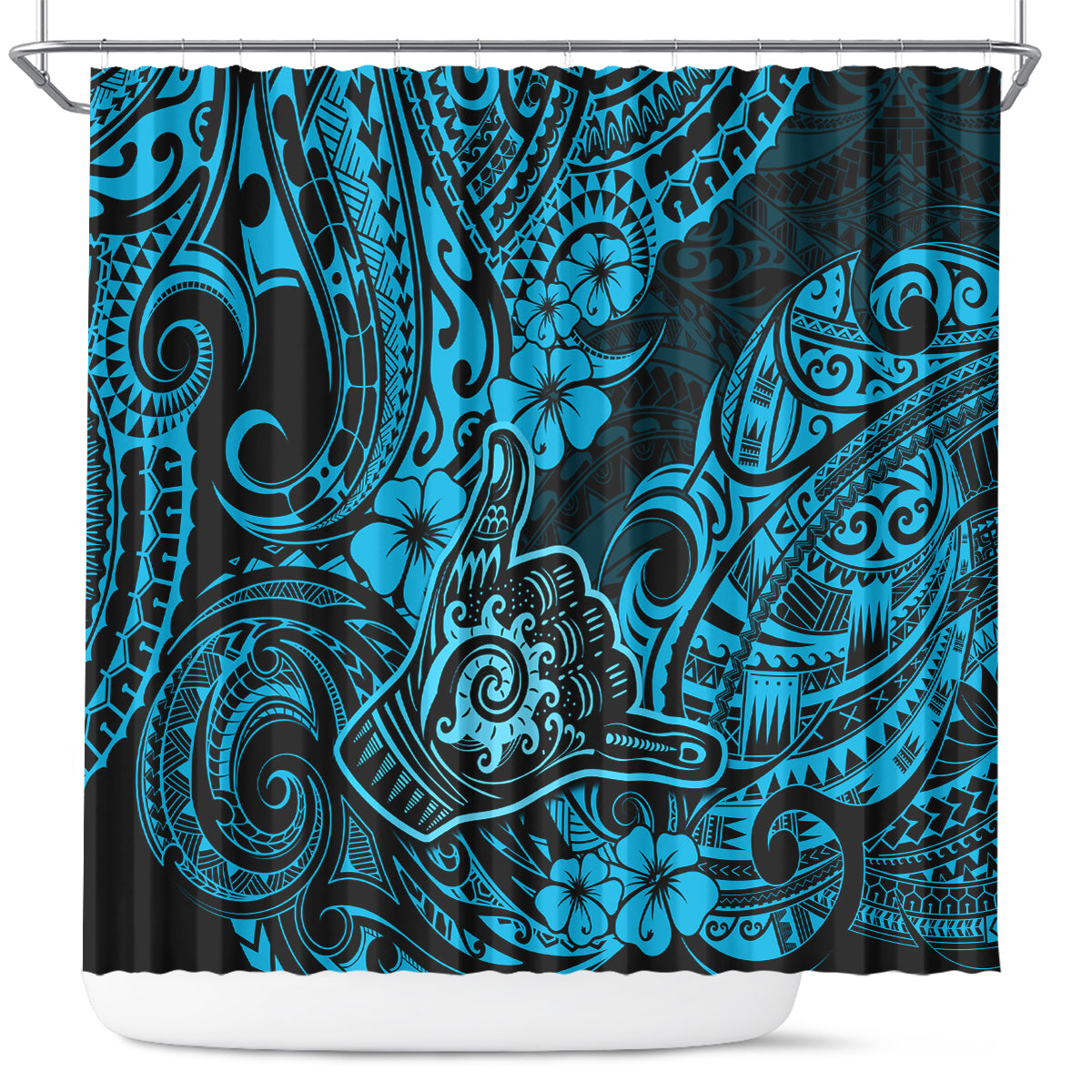 Hawaii Shaka Sign Shower Curtain Polynesian Pattern Sky Blue Version LT01 Blue - Polynesian Pride