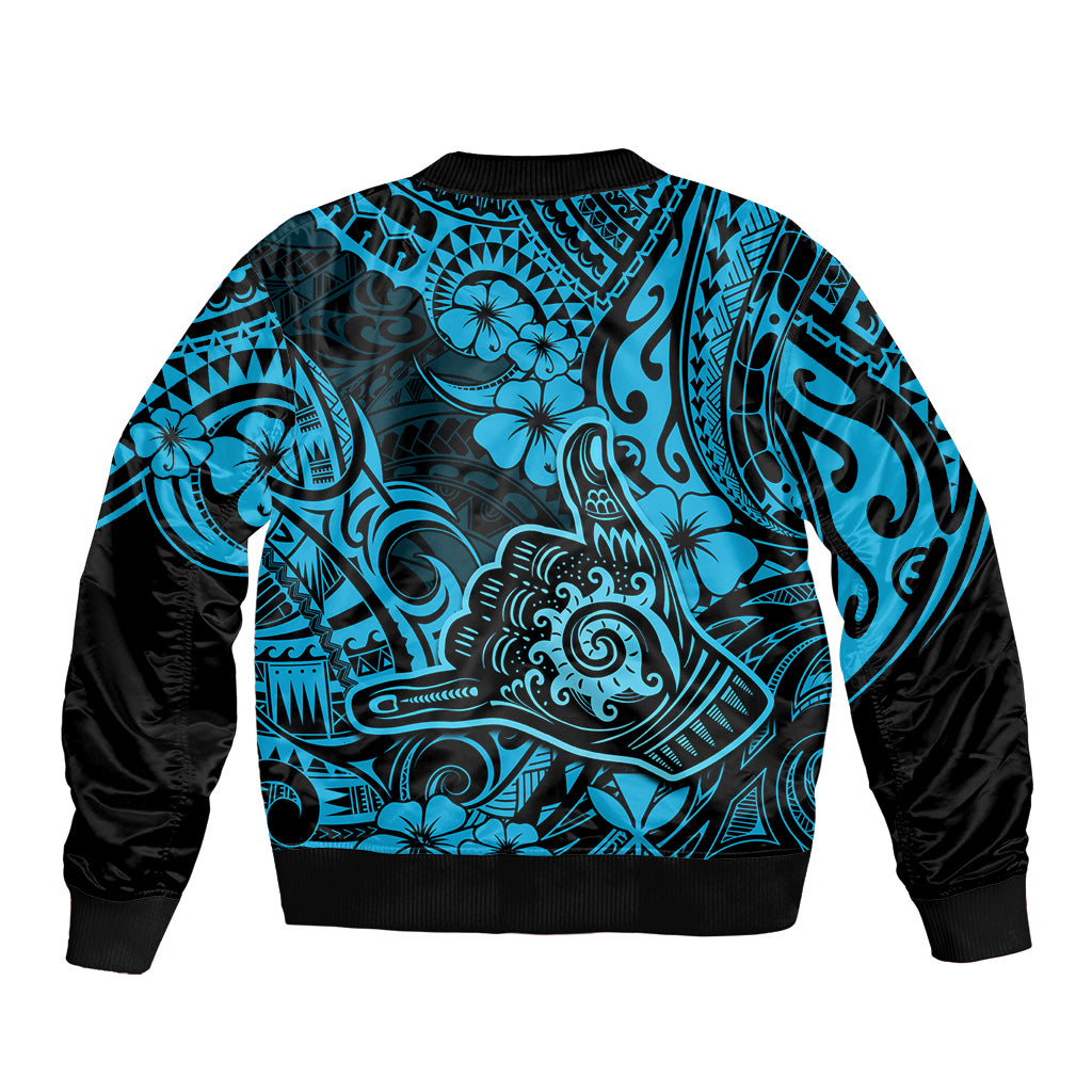 Hawaii Shaka Sign Sleeve Zip Bomber Jacket Polynesian Pattern Sky Blue Version LT01 - Polynesian Pride