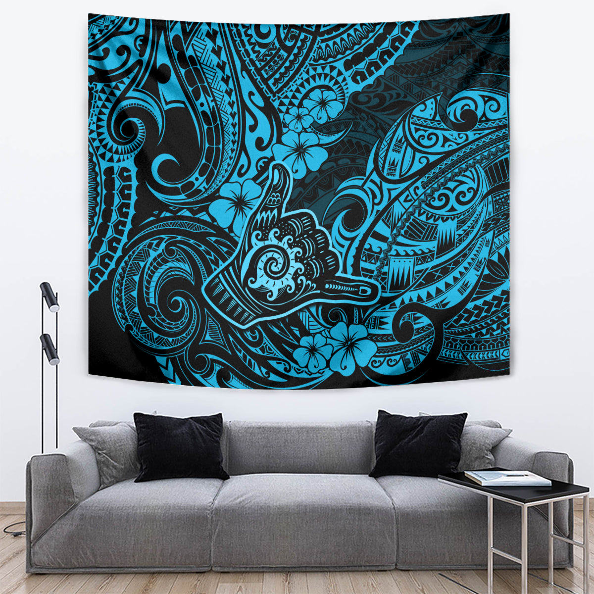 Hawaii Shaka Sign Tapestry Polynesian Pattern Sky Blue Version LT01 - Polynesian Pride