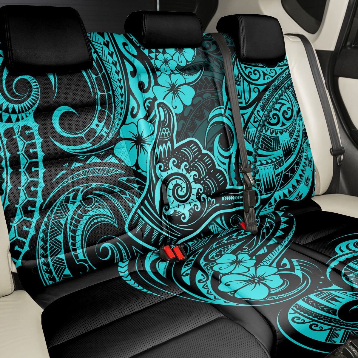 Hawaii Shaka Sign Back Car Seat Cover Polynesian Pattern Turquoise Version