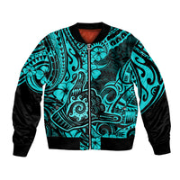 Hawaii Shaka Sign Bomber Jacket Polynesian Pattern Turquoise Version LT01 Unisex Turquoise - Polynesian Pride