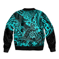 Hawaii Shaka Sign Bomber Jacket Polynesian Pattern Turquoise Version LT01 - Polynesian Pride
