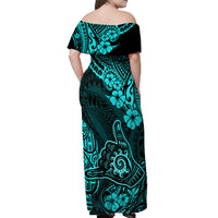 Hawaii Shaka Sign Off Shoulder Maxi Dress Polynesian Pattern Turquoise Version LT01 - Polynesian Pride
