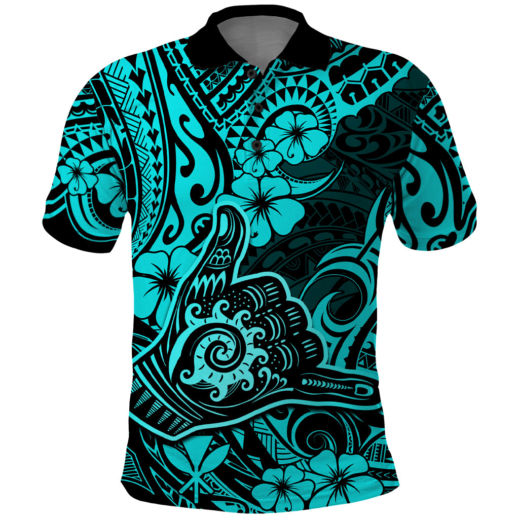 Hawaii Shaka Sign Polo Shirt Polynesian Pattern Turquoise Version LT01 Turquoise - Polynesian Pride