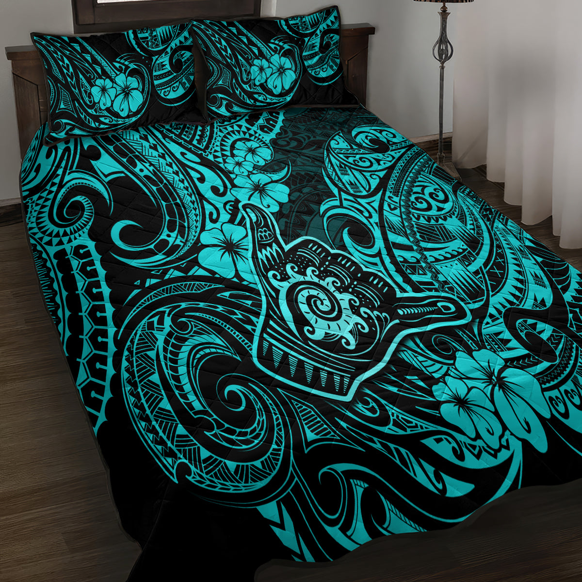 Hawaii Shaka Sign Quilt Bed Set Polynesian Pattern Turquoise Version LT01 - Polynesian Pride