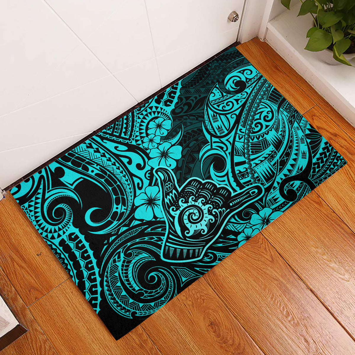 Hawaii Shaka Sign Rubber Doormat Polynesian Pattern Turquoise Version LT01 Turquoise - Polynesian Pride