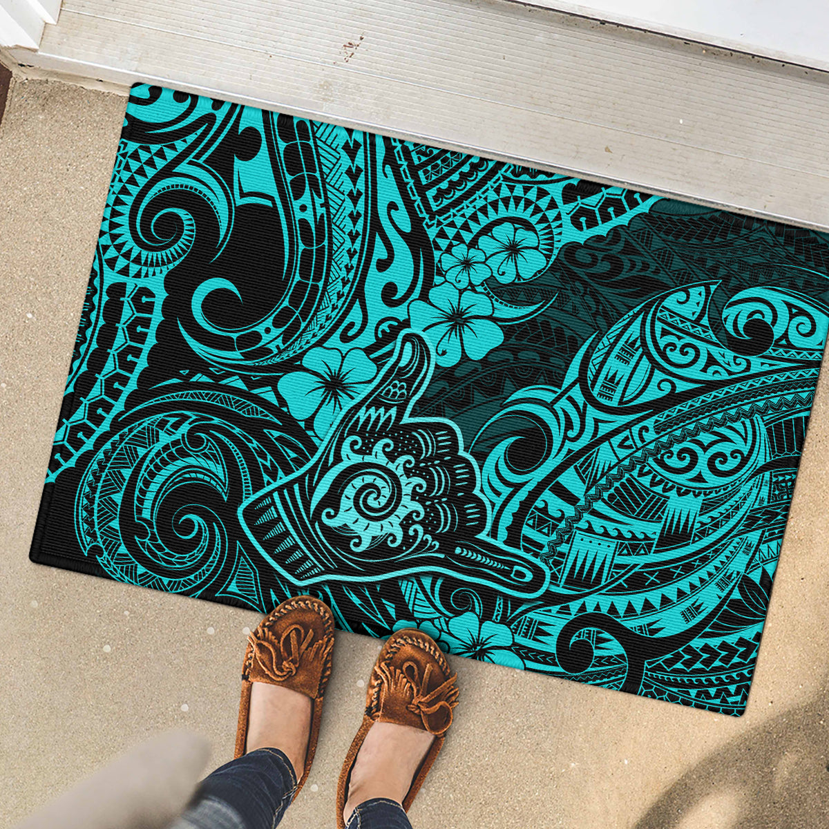 Hawaii Shaka Sign Rubber Doormat Polynesian Pattern Turquoise Version LT01 - Polynesian Pride