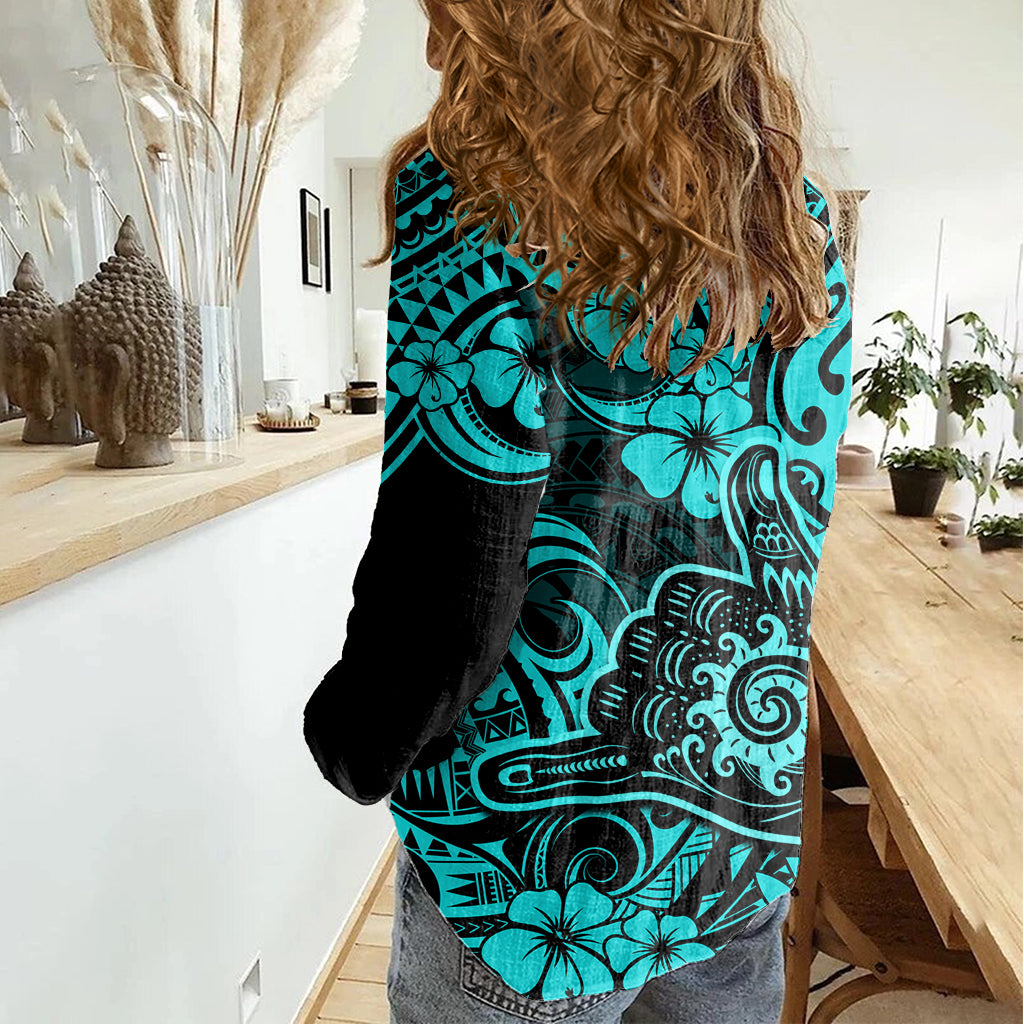 Hawaii Shaka Sign Women Casual Shirt Polynesian Pattern Turquoise Version LT01 - Polynesian Pride