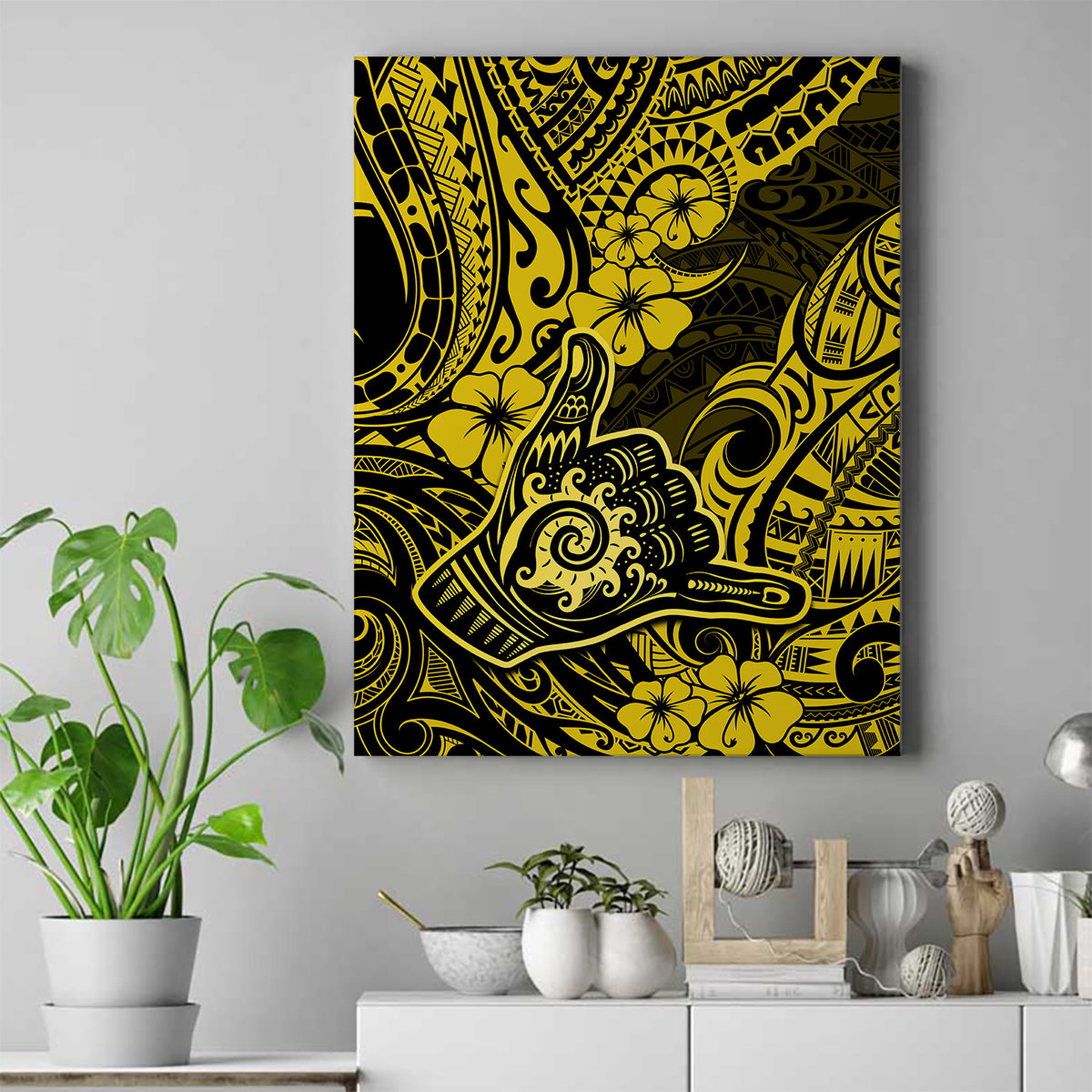 Hawaii Shaka Sign Canvas Wall Art Polynesian Pattern Yellow Version LT01 Yellow - Polynesian Pride