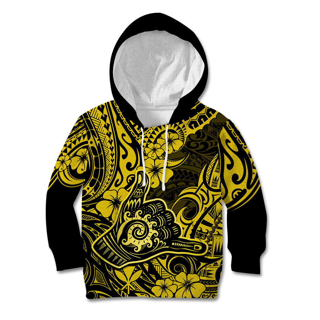 Hawaii Shaka Sign Kid Hoodie Polynesian Pattern Yellow Version LT01 Yellow - Polynesian Pride