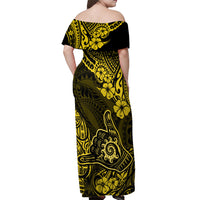 Hawaii Shaka Sign Off Shoulder Maxi Dress Polynesian Pattern Yellow Version LT01 - Polynesian Pride