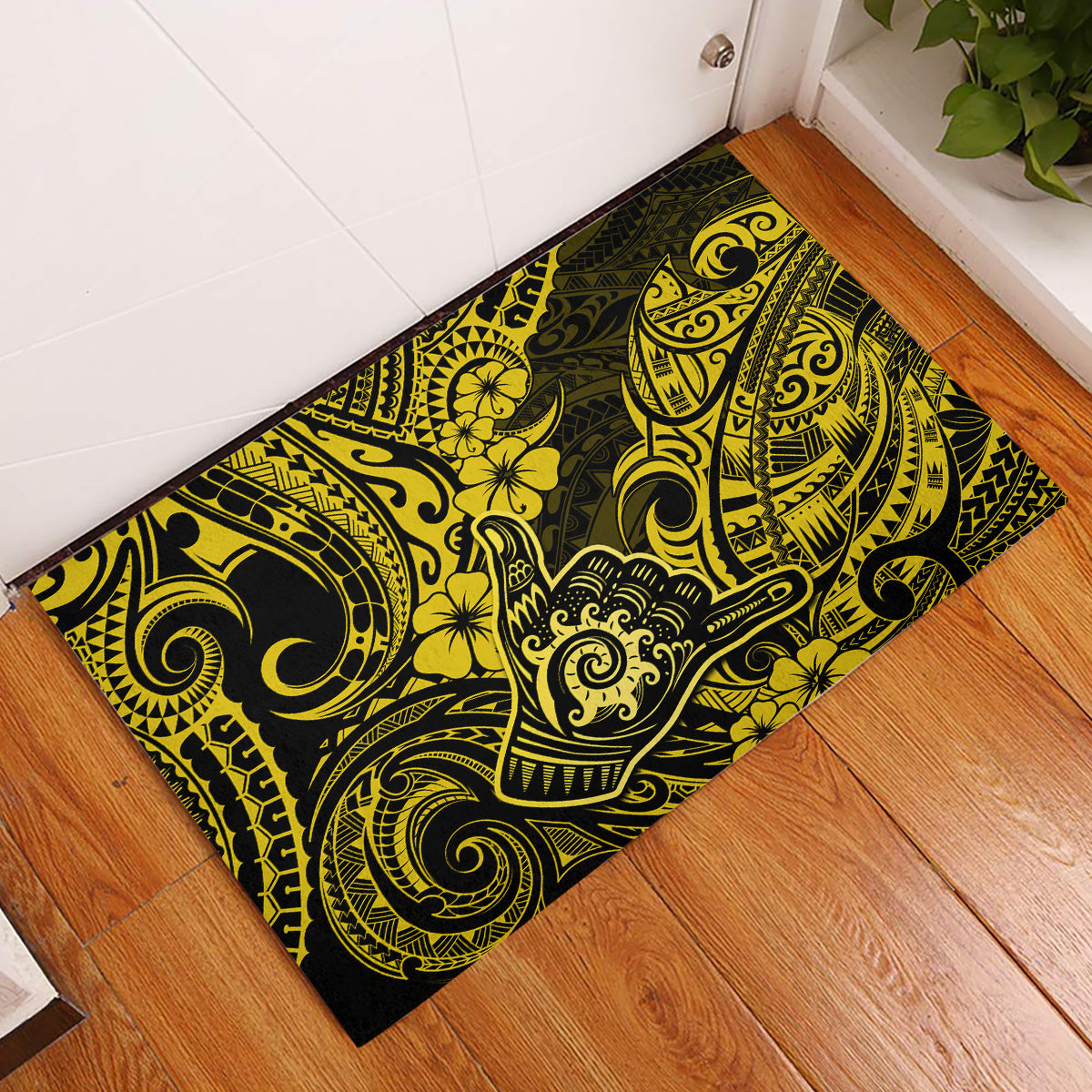 Hawaii Shaka Sign Rubber Doormat Polynesian Pattern Yellow Version LT01 Yellow - Polynesian Pride