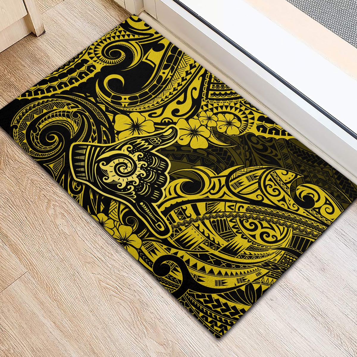 Hawaii Shaka Sign Rubber Doormat Polynesian Pattern Yellow Version LT01 - Polynesian Pride