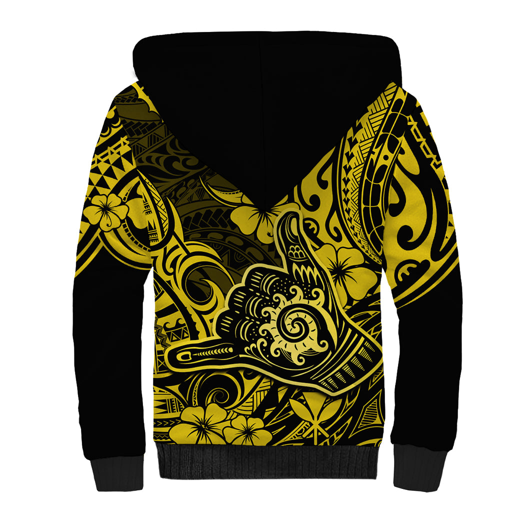 Hawaii Shaka Sign Sherpa Hoodie Polynesian Pattern Yellow Version LT01 - Polynesian Pride